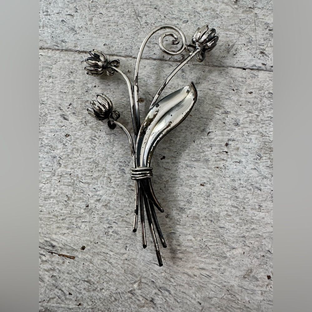 Vintage Goldman Kirschman Sterling Silver Floral Brooch